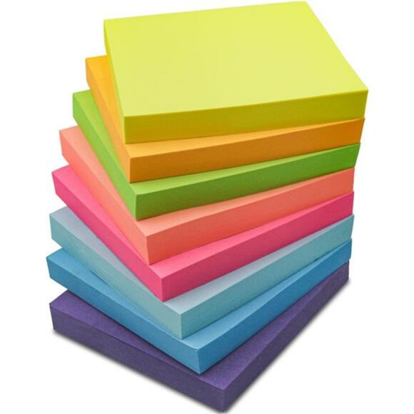 Multicolor sticky notes 3x3 bulk pack 8 pads self adhesive office school supplie - Picture 1 of 8